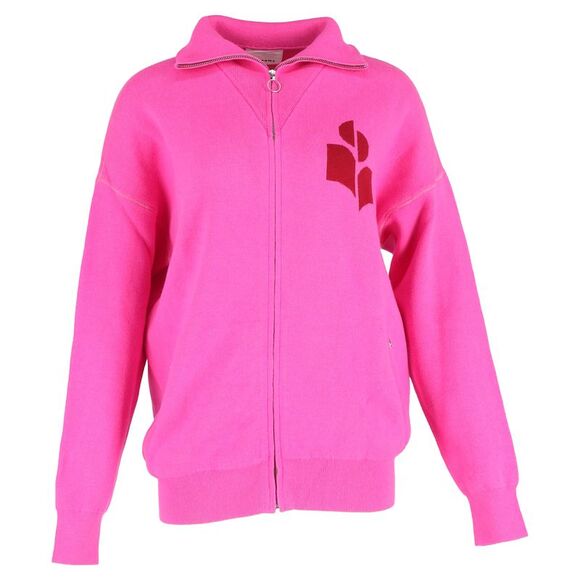 Isabel Marant Intarsia-Knit Zip-Up Sweater in Pink Cotton